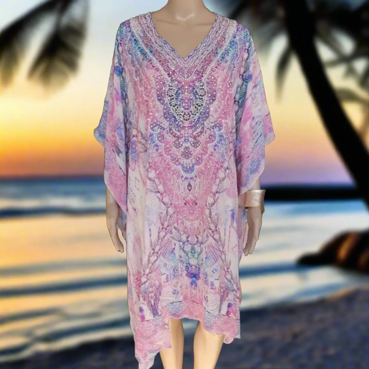 Short Silk Embellished Kaftan Zahara