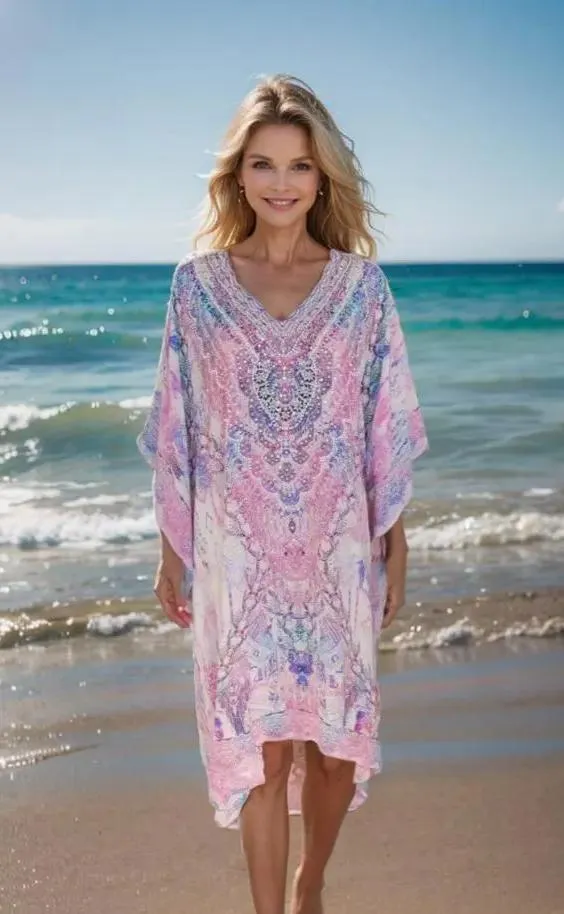 Short Silk Embellished Kaftan Zahara