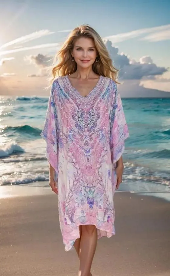 Short Silk Embellished Kaftan Zahara