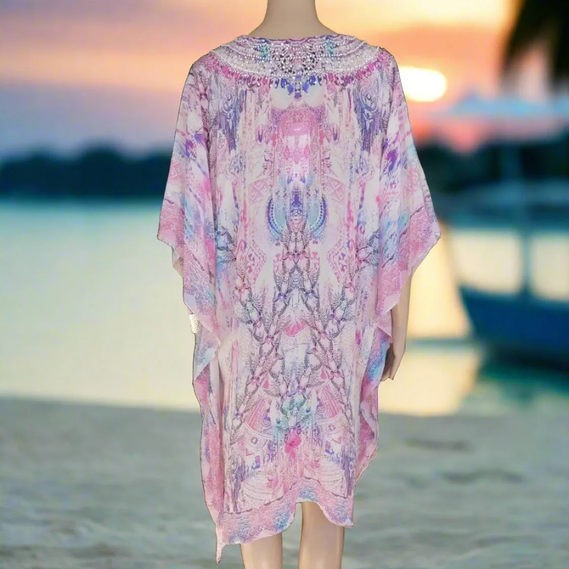 Short Silk Embellished Kaftan Zahara