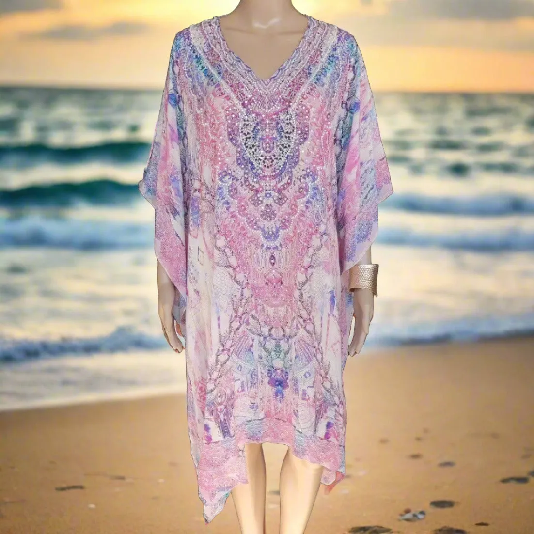 Short Silk Embellished Kaftan Zahara