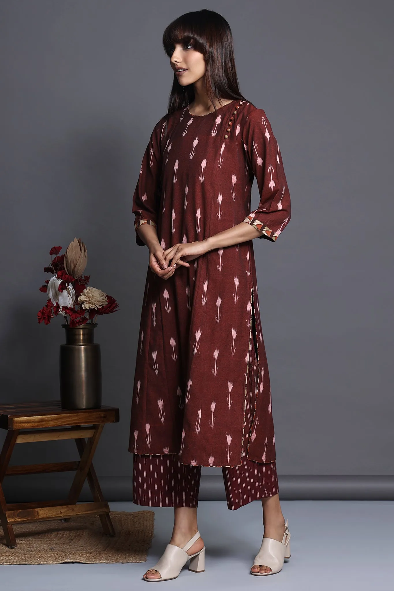 side potli long kurta with slit - sienna sway & rustic charm