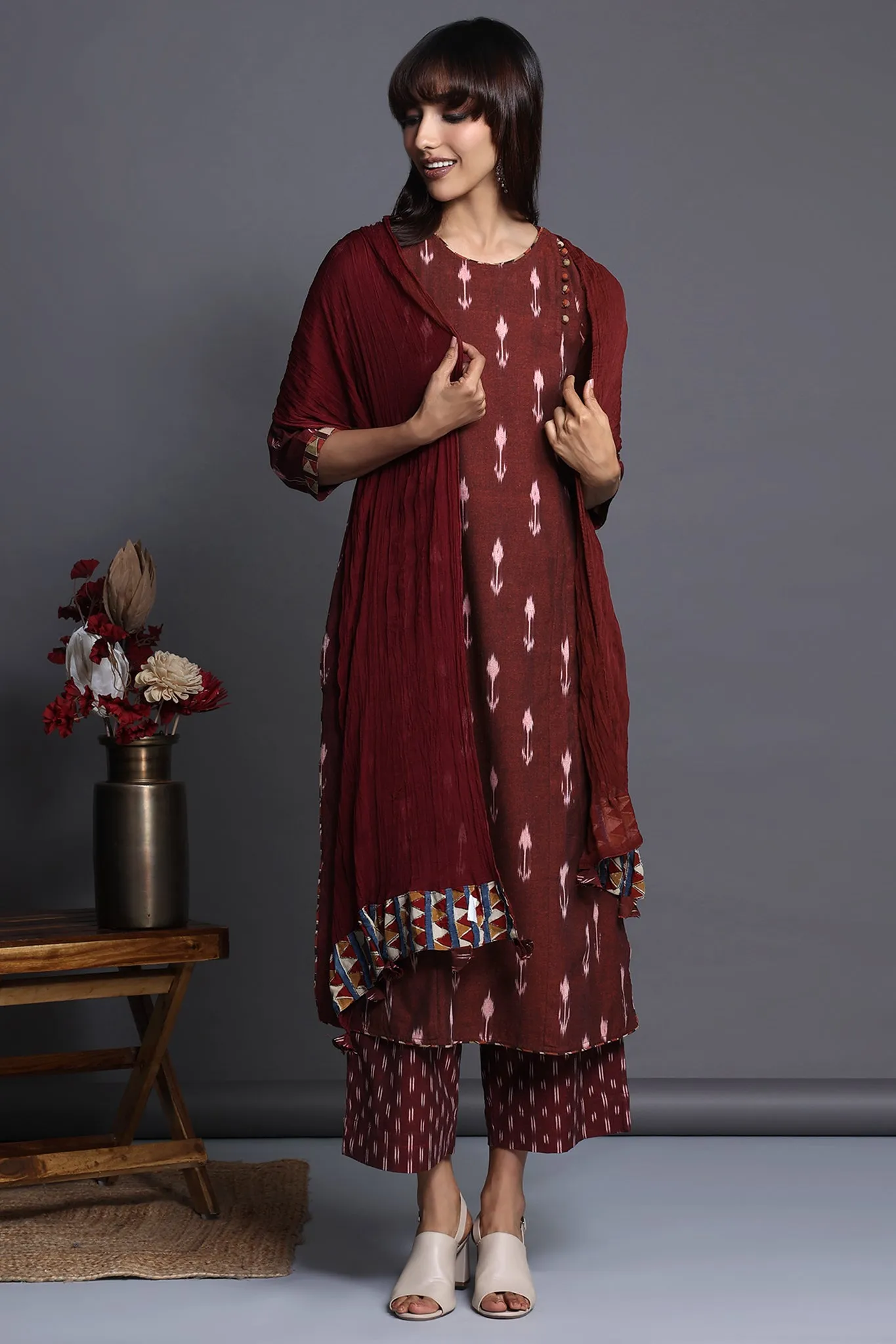 side potli long kurta with slit - sienna sway & rustic charm