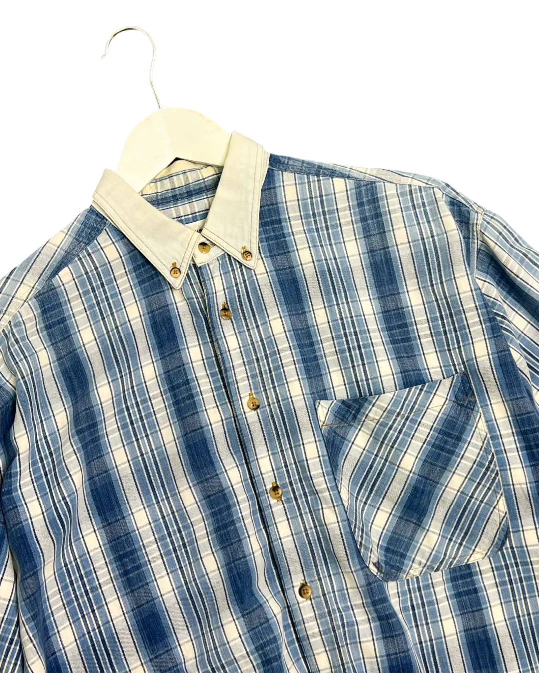 Size S - Fiorucci Blue Check Denim Collar Shirt