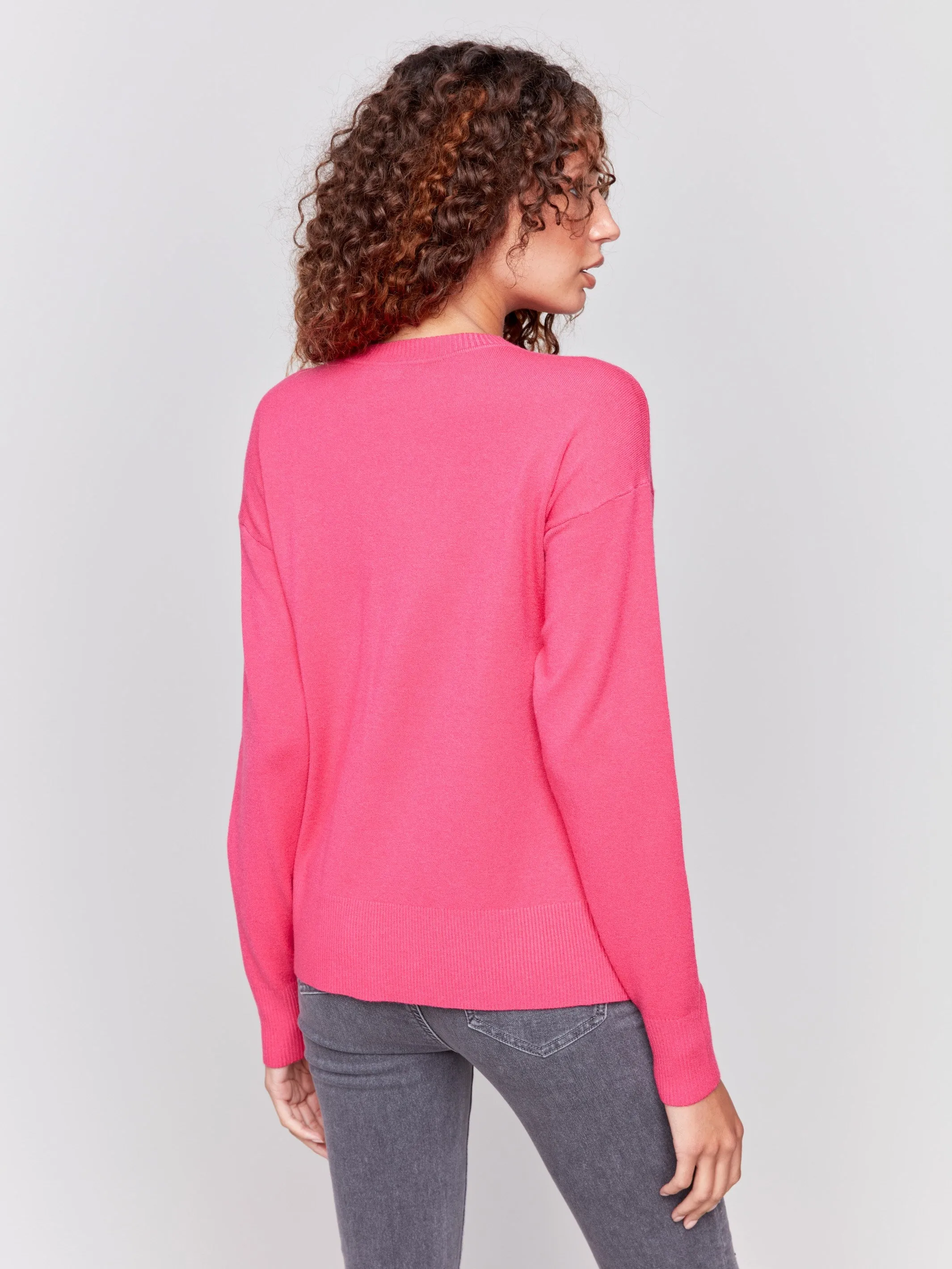 Sweater with Side Buttons - Magenta