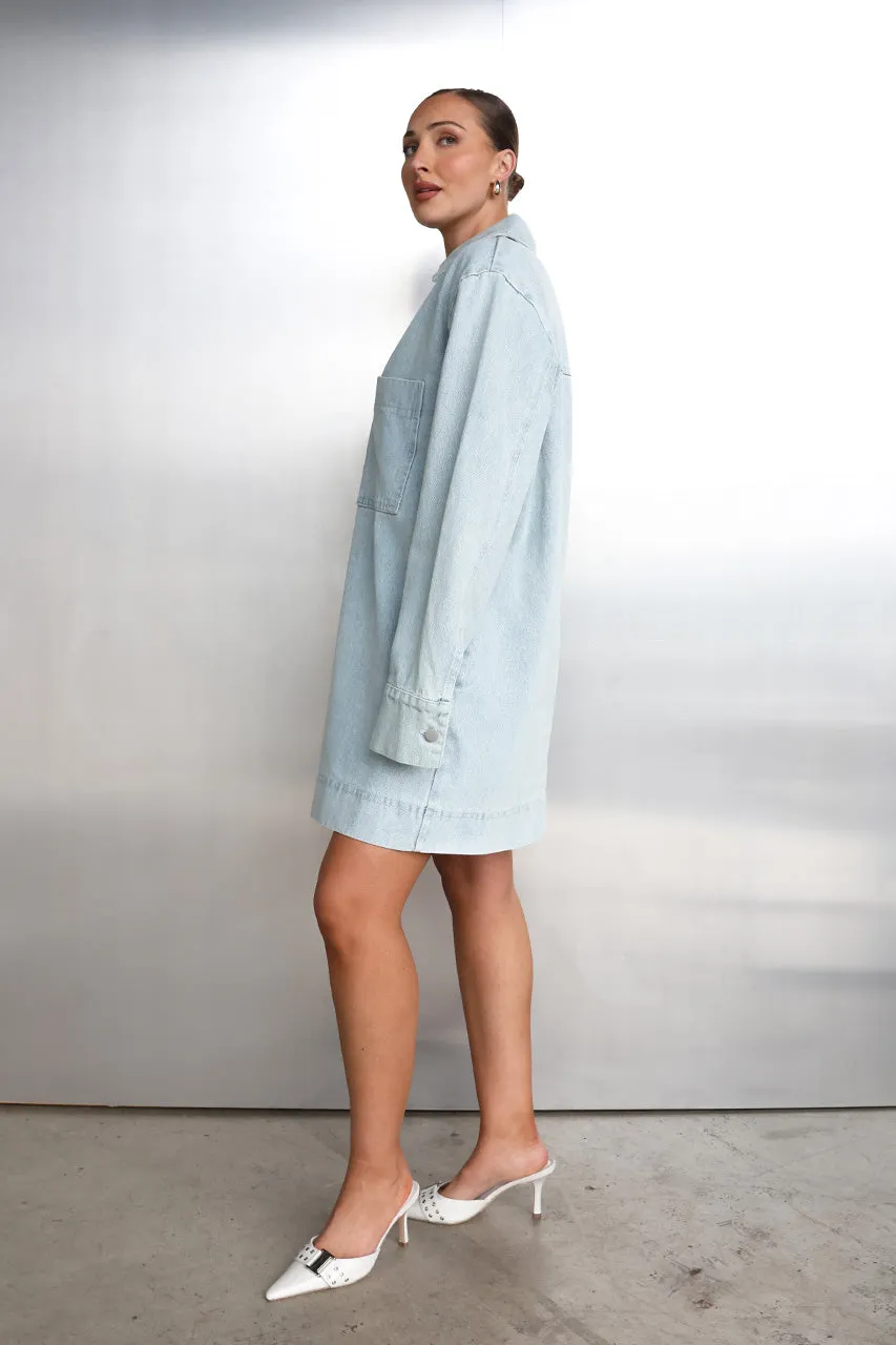 Tara L/Sleeve Dress | Washed Blue