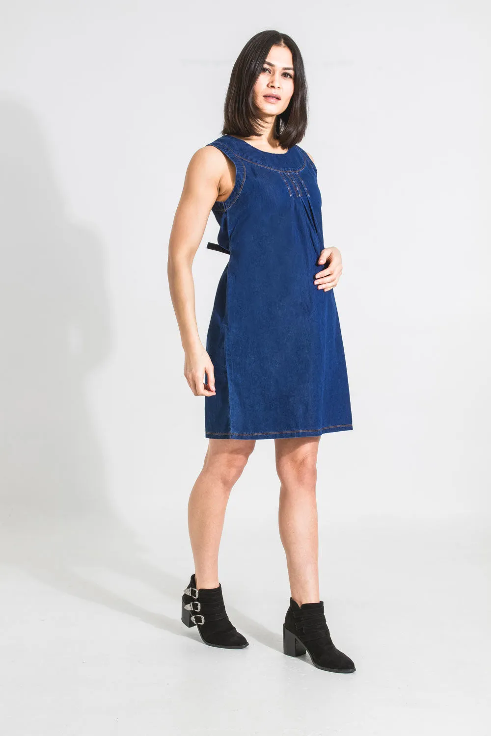 TINA Sleeveless Denim Maternity Dress - Blue