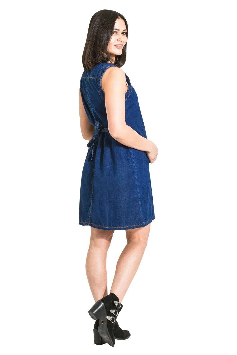 TINA Sleeveless Denim Maternity Dress - Blue