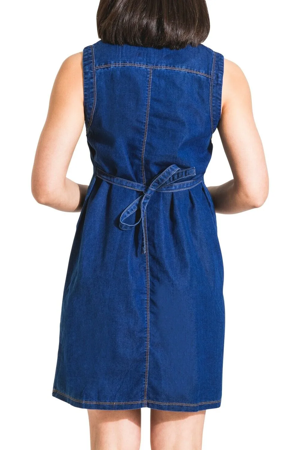 TINA Sleeveless Denim Maternity Dress - Blue