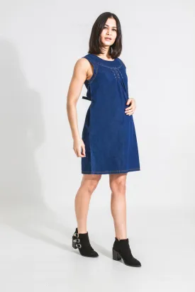 TINA Sleeveless Denim Maternity Dress - Blue