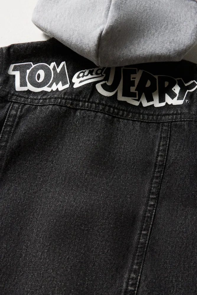 Tom & Jerry Hooded Denim Jacket Black