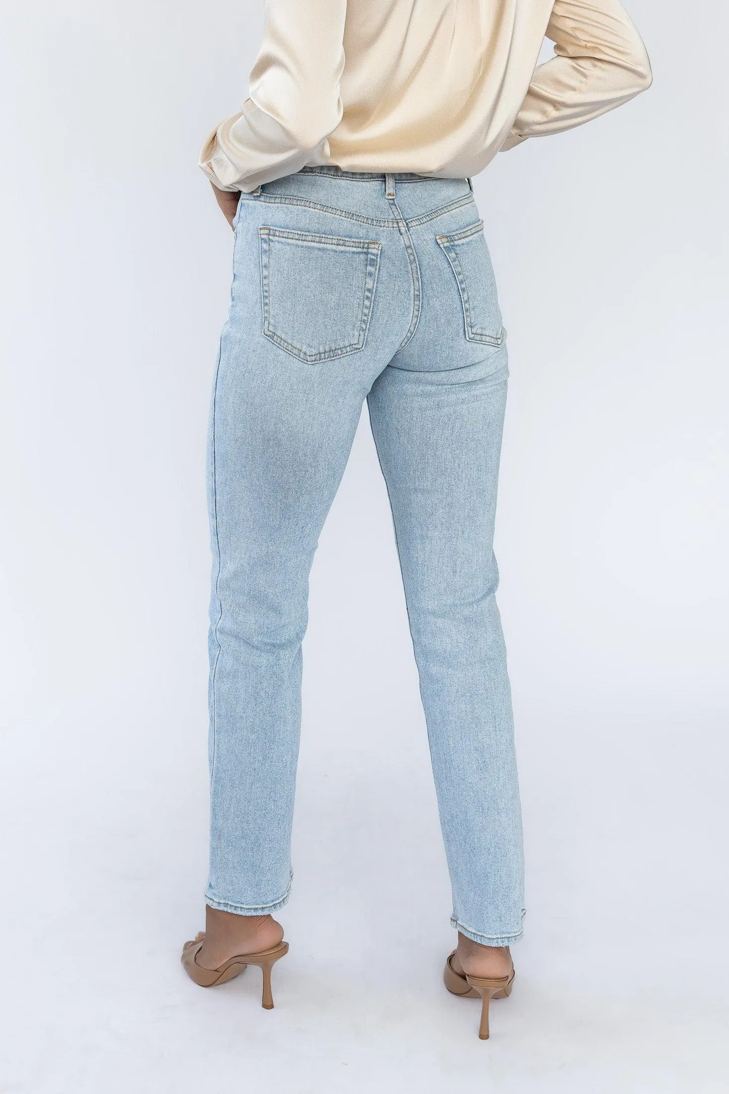 Light Wash Straight Denim Jeans by Vanessa - Optimal Title