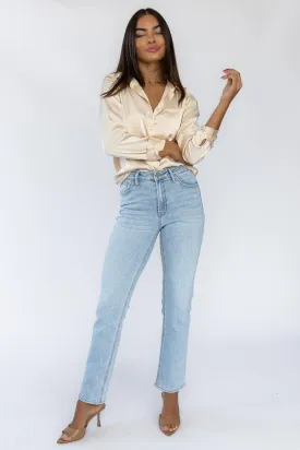 Light Wash Straight Denim Jeans by Vanessa - Optimal Title