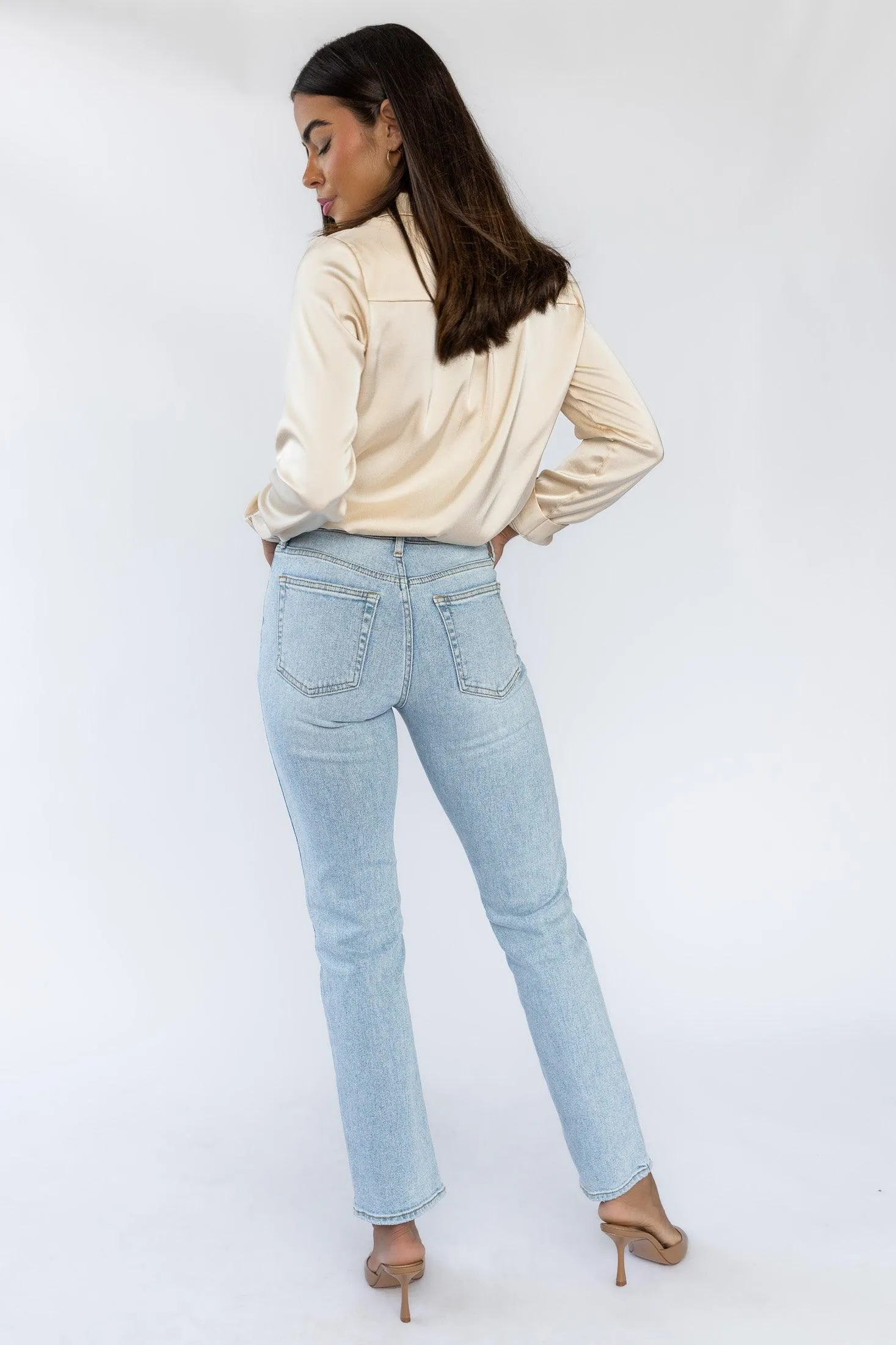 Light Wash Straight Denim Jeans by Vanessa - Optimal Title