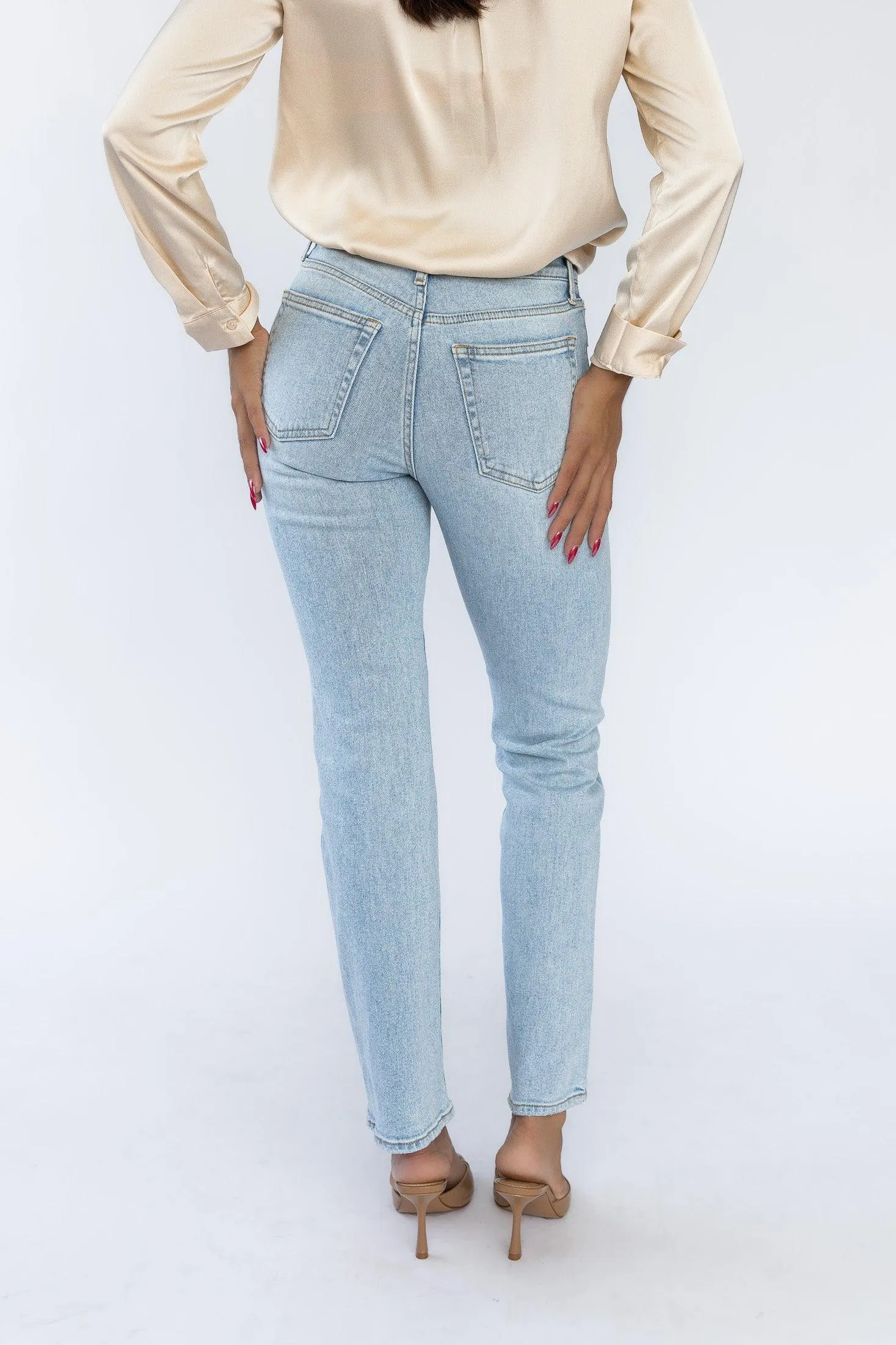 Light Wash Straight Denim Jeans by Vanessa - Optimal Title