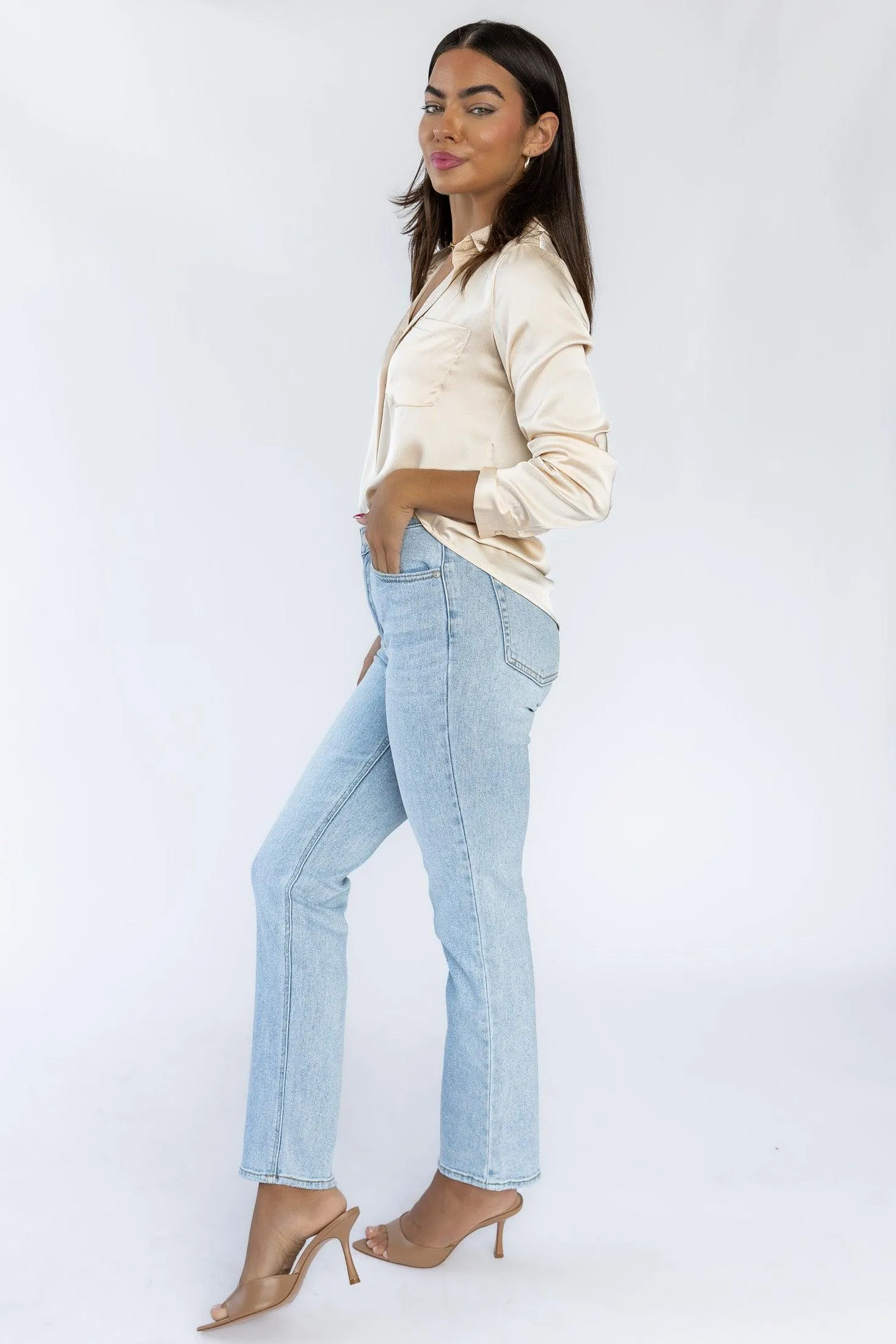 Light Wash Straight Denim Jeans by Vanessa - Optimal Title