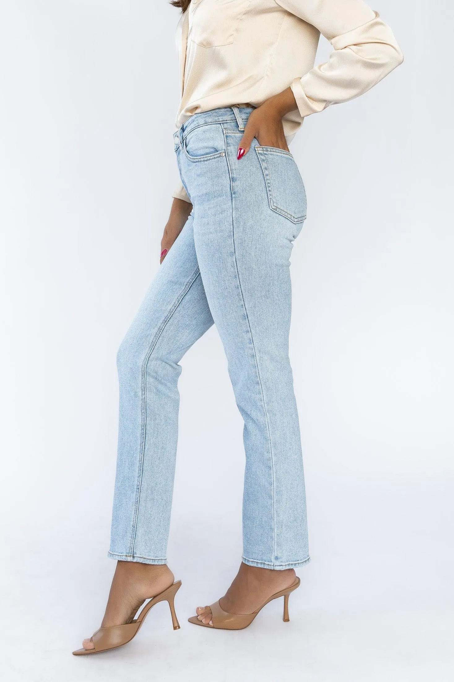 Light Wash Straight Denim Jeans by Vanessa - Optimal Title