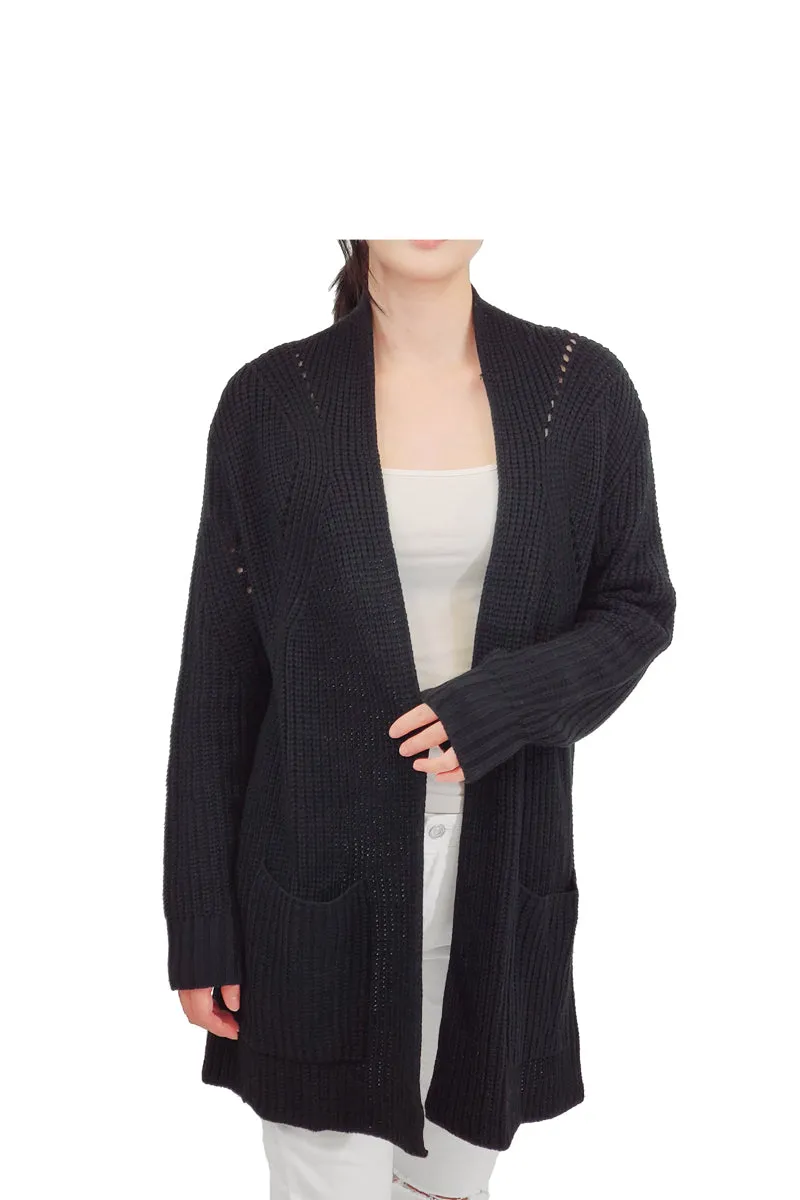 Women's Stylish Drape Long Sleeve Sweater Cardigan Jacket with Two Pockets HK8189