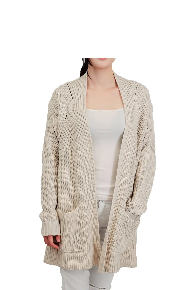 Women's Stylish Drape Long Sleeve Sweater Cardigan Jacket with Two Pockets HK8189